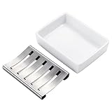 BUGUUYO Große Doppelstöckige Seifenschale aus Edelstahl mit Abnehmbarem Abtropfblech Rostfrei Wasserabweisend Langlebig für Bad Dusche Küche Seifenhalter mit Effektivem Wasserablauf