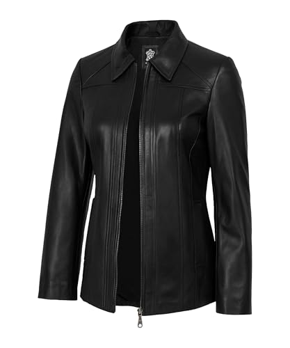 TRENDS GENESIS Women’s Leather Coats – Genuine Lambskin Long Leather Jacket for Women, Classic Black Car Coat Style L