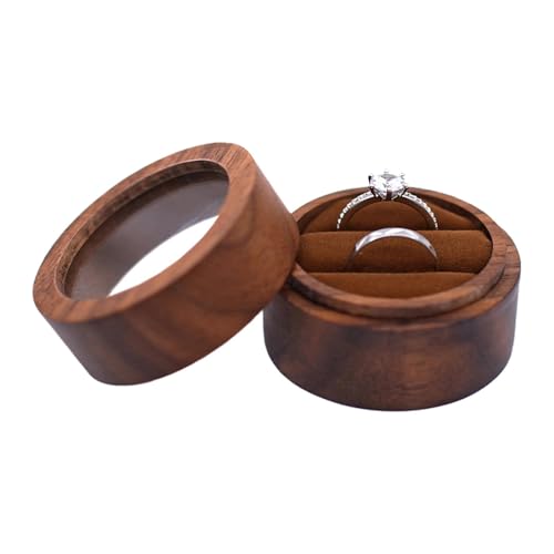Portaanelli di fidanzamento in legno, portaanelli di fidanzamento in legno, porta anelli di fidanzamento rotondo, elegante portaanelli di fidanzamento per cerimonia di matrimonio