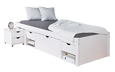 Inter Link Lit simple multi-fonctions Pin massif vernis blanc