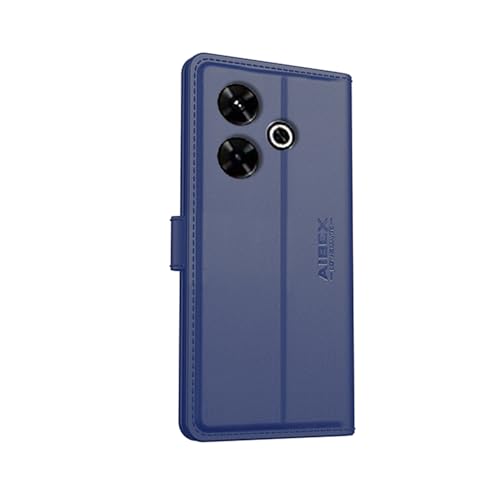 Image of AIBEX Compatible for Poco M6 Plus 5G / Redmi 13 5G Flip Cover Leather Finish with Magnatic Closure | Inside TPU with Card Pockets | Wallet Stand | Complete Protection Flip Case -Blue