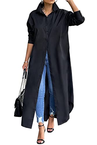 Choichic Shirt Dresses for Women Casual Long Sleeve Cotton Button Down Maxi Dresses