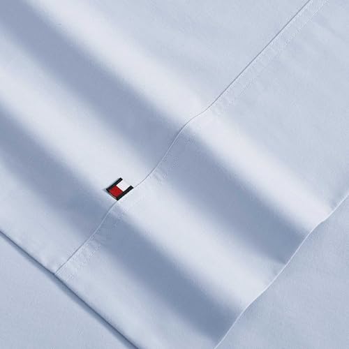 Image of Tommy Hilfiger - Sheet Set, Cotton Percale Bedding with Matching Pillowcases, Crisp & Cool, Solid Home Essentials (Blue, Full)