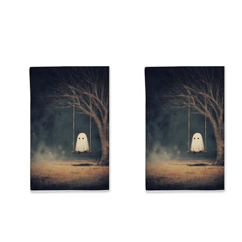Juego de 2 toallas de cocina con patrón de fantasma, diseño de árbol espeluznante, elemento oscilante, paños de secado negros, decoración de cocina, cabaña, 16 x 24 pulgadas (2 piezas)