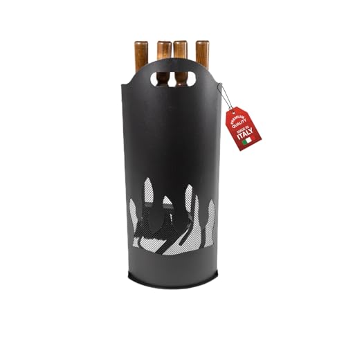 MOHOME Set Camino Attrezzi Kit 5 Utensili 60x25x15 cm Made in Italy Resistenti al Calore Scopino Attizzatoio Paletta Pinza Portattrezzi Accessori Caminetto Stufa a Legna con Manici in Legno Ergonomico