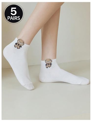 WDIRARA Women's 5 Pairs Cute Cartoon Print Ankle Socks Graphic Breathable Cozy Soft Socks3