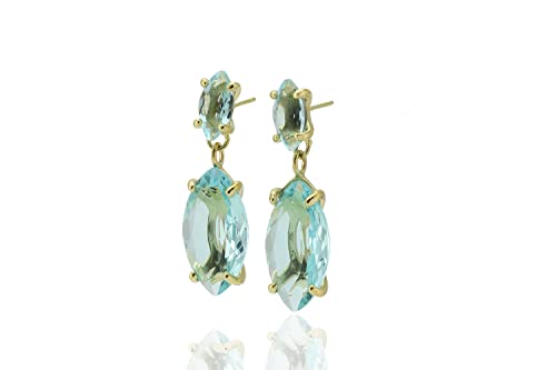 Boucles d'oreilles topaze bleue pendantes longues en or pour femme