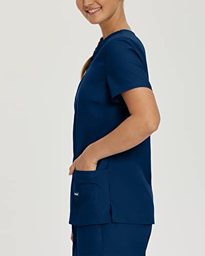 Landau Essentials Tailored Fit 4-Pocket V-Neck Scrub Top For Women 8111 Navy #TOP1