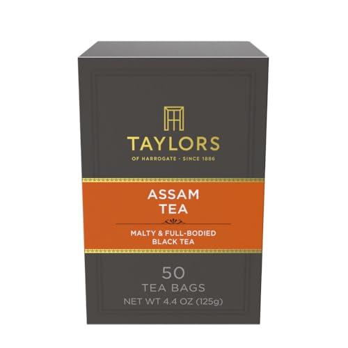Taylors of Harrogate Assam, Black Tea, Pillow Tea Bags, 50 Count (Pack of 1), Full-bodied, Satisfying & Malty, Caffeinated, Enjoy Hot or Iced, 50 Teabags