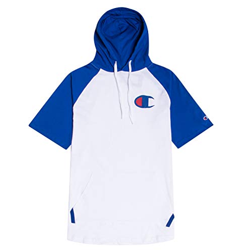 Champion Big and Tall Mens Short Sleeve Hoodie Raglan With Big C Chest Logo White/Royal
