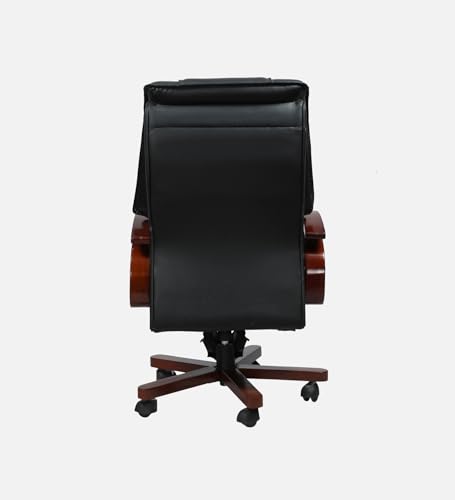 Image of High Back Leatherette Office Chair for Director & Executive | Wooden Base, Recliner, Swivel, Height Adjustable CEO Chair | 5 Years Warranty & Free Assembly