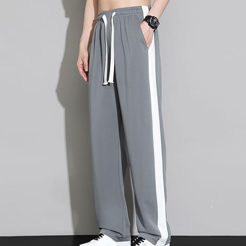 Finelylove Mens Pants Silk Casual Pants Ealstic Waist Drawstring Lounge Pants Wide Leg Baggy Pants Color Block Trousers4