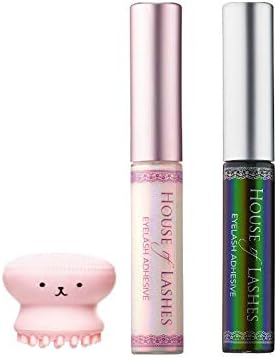 JH FoveamHouse of Lashes Glue Duo - DARK & CLEAR Lash Adhesive 2pk- Dries Dark & Clear, Latex-free, Cruelty-free product. One Of Each W/Bonus Face Scrub