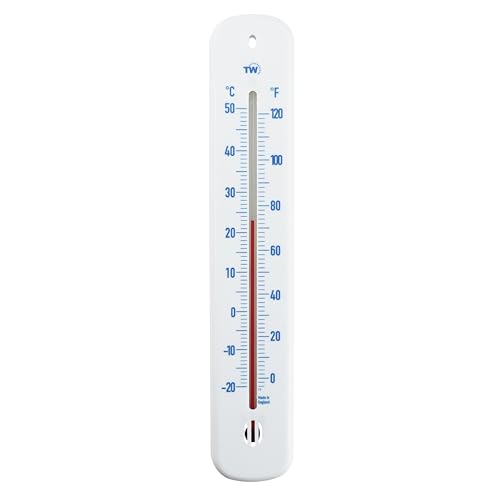 Image of Wall Thermometer 215mm - Colour Coded Room Thermometer - Made in UK for Home Office, Garden or Greenhouse Indoor and Outdoor Temperature Thermometer Wall Mounted Blue Scale
