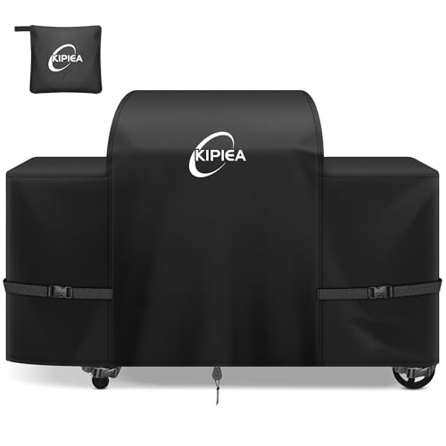 Kipiea 600D Heavy Duty Grill Cover for Traeger Woodridge Elite/Pro/Pro+ Waterproof Wood Pellet Smoker Cover & Windproof Buckles Pellet BBQ Grill Covers for Outside Anti-UV No Tear No Fading