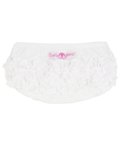 RuffleButts Baby/Toddler Girls Girl White Woven Cotton Ruffled Nappy Cover - 12-18m