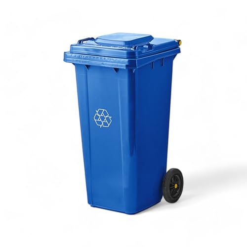 Mix.Home 32 Gallon Blue Wheeled Rectangular Outdoor Trash Can with Lid - Heavy-Duty, Easy Mobility Garbage Bin for Patio, Garden, and Commercial Use, Durable Waste Container with Secure Lid