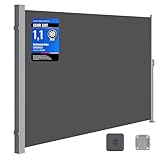 SONGMICS Seitenmarkise mit Stahl-Kasten, rostbeständig, ausziehbar, 200 x 350 cm, Windschutz, Sonnenschutz, Blickdicht, Seitenrollo, für Balkon, Terrasse, Garten, anthrazit GSA205G02