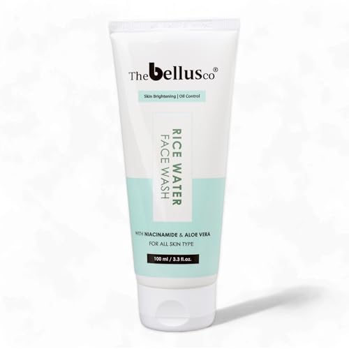 Image of THEBELLUSCO Rice Water Face Wash with Aloe Vera, Niacinamide & Vitamin E | Oil Control Face Wash | Skin Brightening & Anti-Acne Cleanser | Gentle Face Wash for All Skin Types | 100ml