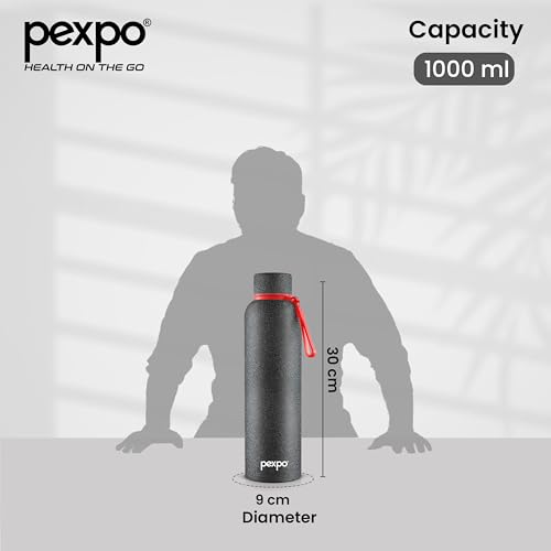 Image of PEXPO Bravo 980ml - Black and Electro 980ml - Military Green Stainless Steel Water Bottle ISI Certified | for Home, Office, Gym, Travelling