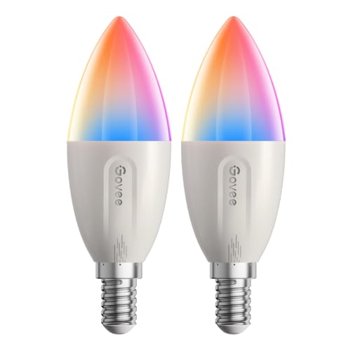Govee Smarte Glühbirne E14, RGBWW LED Lampe, Funktionieren mit Matter, Alexa, Google Assistant, Smart Bulb E14 Glühbirne 450LM, dimmbare mit 16 Millionen DIY-Farben, 54 Szenen, 2 Stück