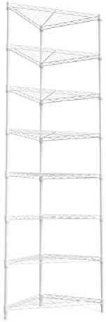 pouseayar 8 Tier NSF Metal Corner Shelf Wire Shelving Unit, 400lbs Capacity Heavy Duty Adjustable Storage Rack (No Shelf Liners) for Every Room Corner, 82" H x 20" L x 20" D - White