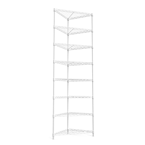 Pouseayar 8 Tier Nsf Metal Corner Shelf Wire Shelving Unit, 400Lbs Capacity Heavy Duty Adjustable Storage Rack (No Shelf Liners) For Every Room Corner, 82" H X 20" L X 20" D - White #TOP10