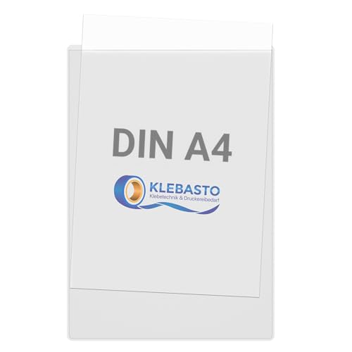 KLEBASTO Sacchetti autoadesivi trasparenti, tasche trasparenti da incollare, rettangolari, formato A4, lato stretto aperto, 20