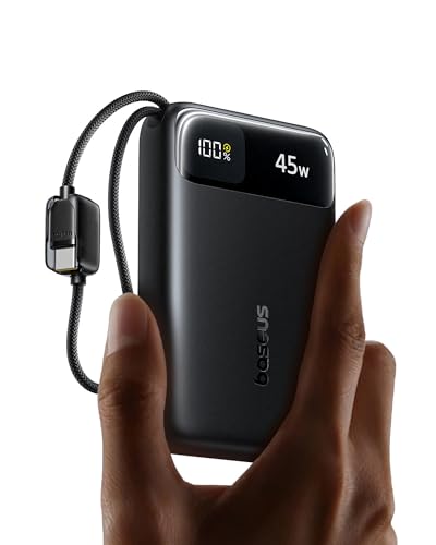 Baseus FC11 Powerbank Compact 45W 20000mAh avec 2 Câbles USB-C Intégrés, CCC Certifiée Batterie Externe PD Charge Rapide, Mini Power Bank pour iPhone 17/16/15 Pro...