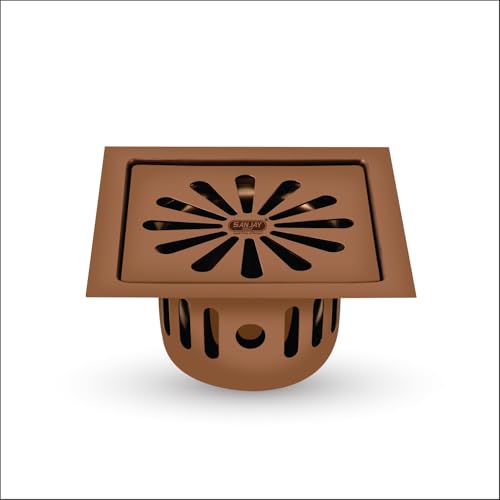 Image of Square Ezee SS Floor Drain Cockroach Trap Colour Collection for Bathroom Gratings 304 Grade Kitchen Washbasin Sink Waste Water Drainer in Washroom & Toilet (Rose Gold 5 x 5 INCH)