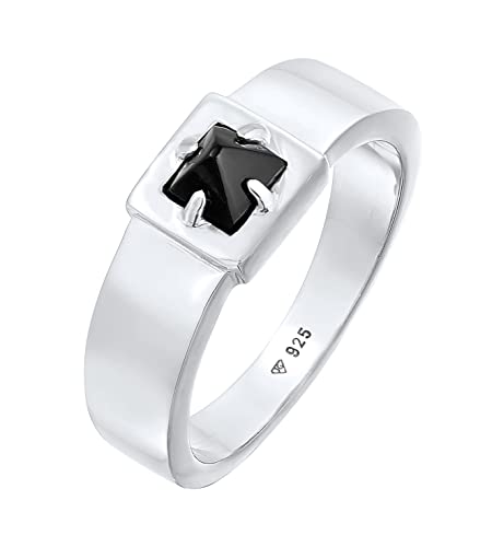 Kuzzoi Anillo de plata de ley 925 con sello de piedra de ónice, anillo de plata de ley 925 pulida con piedra preciosa de 5 mm, color negro, anillo para hombre Cover