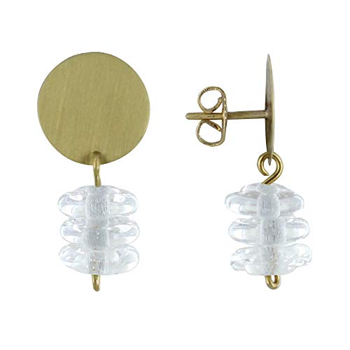 Boucles d'Oreilles Laiton Pastille et petits disques de verre bijou créateur tendance