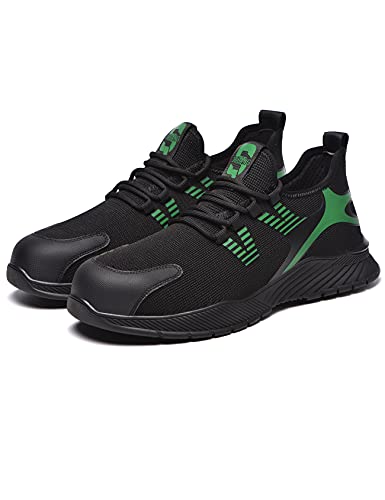 Legou Zapatos de seguridad para hombre europeos estándar zapatos de trabajo deportivos transpirables luz puntera de acero zapatos antideslizantes, verde, 43 EU
