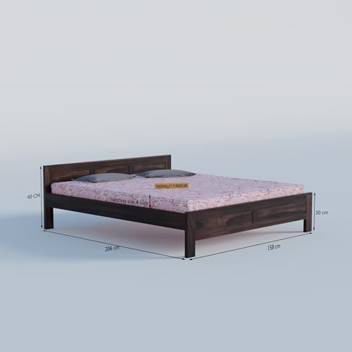 Image of Solid Sheesham Wood Queen Size Bed Without Storage | Double Bed Cot for Bedroom | Palang Double Bed for Home | Wooden Double cot for Living Room | Rosewood | Walnut Finish