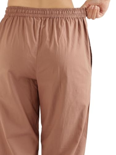 Image of SAADAA Cotton Straight Pants for Women | Breathable Everyday Wear Trousers | Drawstring, Deep Pockets & Elastic Waistband | Casual & Comfortable Fit