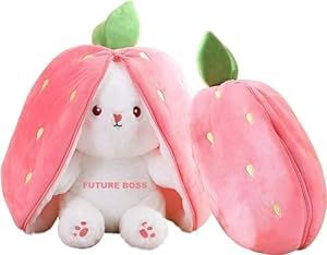 FUTURE BOSS Reversible Carrot Bunny Plush Toy, Adorable & Versatile Stuffed Animal with Zipper - Soft Rabbit Toy, Pillow & Decorative Gift (Carrot Bunny 30cm)