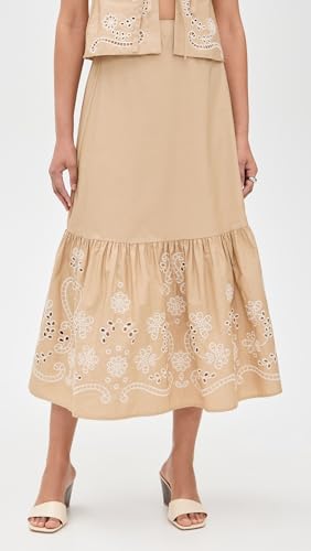MOON RIVER Women's Eyelet Detail Midi Skirt2
