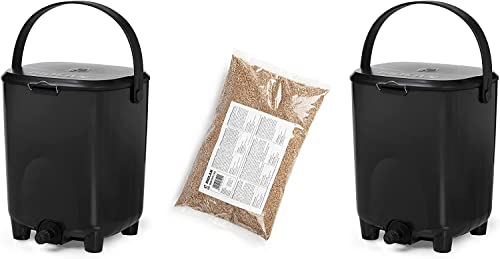 biolan bokashi secchio starter set (2 x 10 l), incluso 1 kg di crusca (nero)