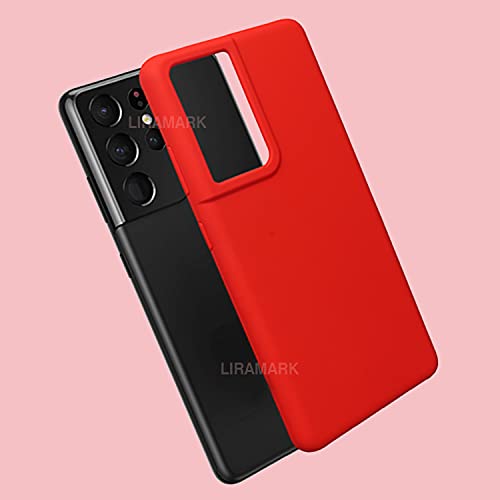 Image of LIRAMARK Liquid Silicone Soft Back Cover Case for Samsung Galaxy S21 Ultra (Red)