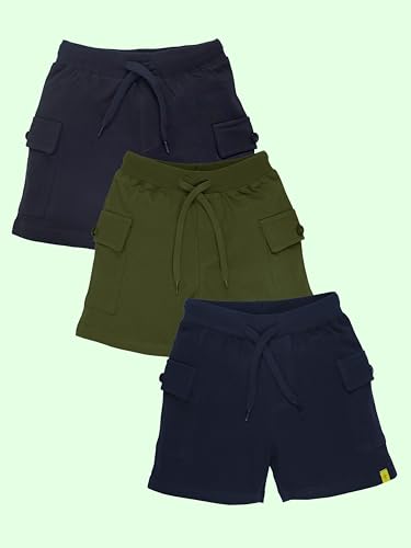 Image of KiddoPanti Boys 100% Cotton Knitted Above Knee Length Basic Cargo Shorts