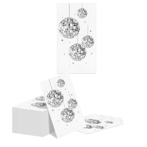 Kotkiddy 40 STK Serviettes de Cocktail Disco Party Jetables Années 70 80 90 Thème 2 Épaisses 1016cm X 2032cm Blanches Décoration de Mariage Anniversaire...