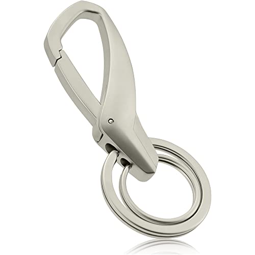 KARABI Karabiner Schlüsselanhänger mit 2 Schlüsselringen, Stabiler Karabinerhaken als Anhänger für den Schlüsselbund aus robustem Metall, Perfekt auch als Geschenk für Männer oder Frauen (Silber) Cover