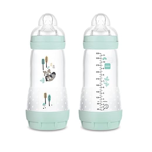 MAM Easy Start Anti Colic 11 oz Baby Bottle, Easy Switch Between Breast and Bottle, Reduces Air Bubbles and Colic, 2 Pack, 4+ Months, Matte/Boy