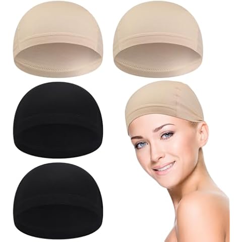 Janmercy 4 Pcs Bamboo Fiber Wig Cap Bamboo Wig Liner Cap for Women Hairloss Elastic Breathable Bald Cap Under Wigs (Black, Beige) Cover