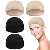 Janmercy 4 Pcs Bamboo Fiber Wig Cap Bamboo Wig Liner Cap for Women Hairloss Elastic Breathable Bald Cap Under Wigs(Black, Beige,L)