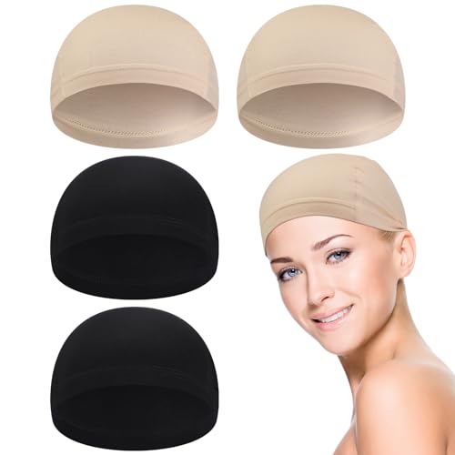 Janmercy 4 Pcs Bamboo Fiber Wig Cap Bamboo Wig Liner Cap for Women Hairloss Elastic Breathable Bald Cap Under Wigs(Black