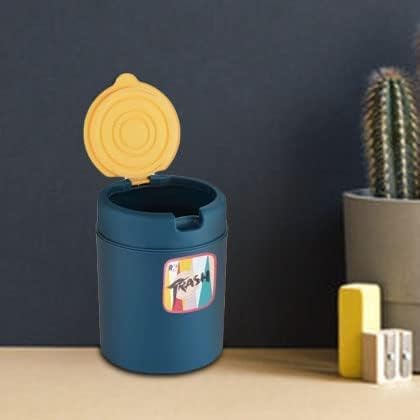 Image of Wastebasket Trash Can - Desktop Mini Plastic Waste Garbage Can with Swing Lid, Stylish Countertop Trash Bin Table Waste Paper Basket Round Small Trash Can (Trash Bin)