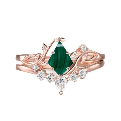 10K 14K 18K Solid Gold Unique Kite Shaped Gemstone Engagement Ring for Women Leaf Art Deco Ring Set Gemstone Bridal Wedding Ring Set Wedding Band Anniversary Promise Rings2