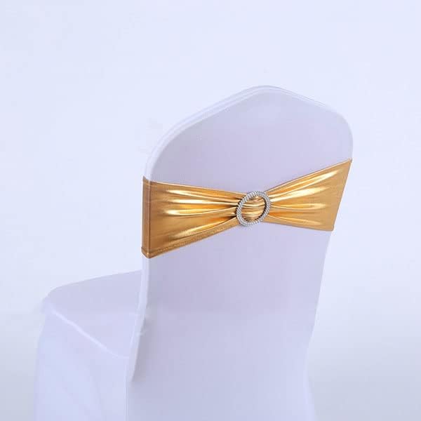Chair Bow Sashes, 50Pcs Elastic Spandex Chair Bands with Buckle Stretch Bow Sashes Gold