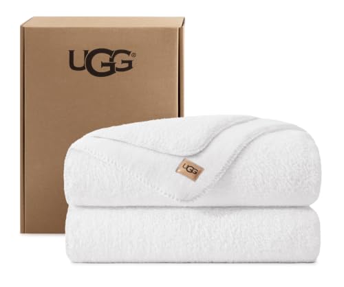 Image of UGG Whitecap Queen Blanket, Plush Fleece, 90 inch x 90 inch, White